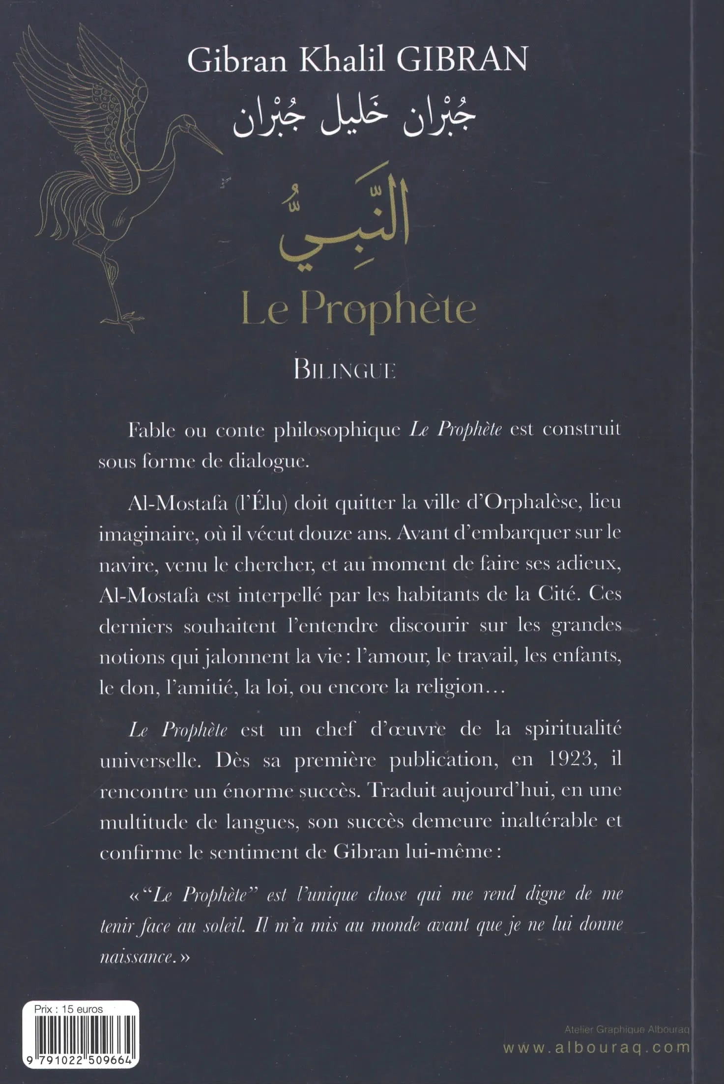 Le Prophète écrit Khalil Gibran (Bilingue Français - Arabe) - Albouraq Verso