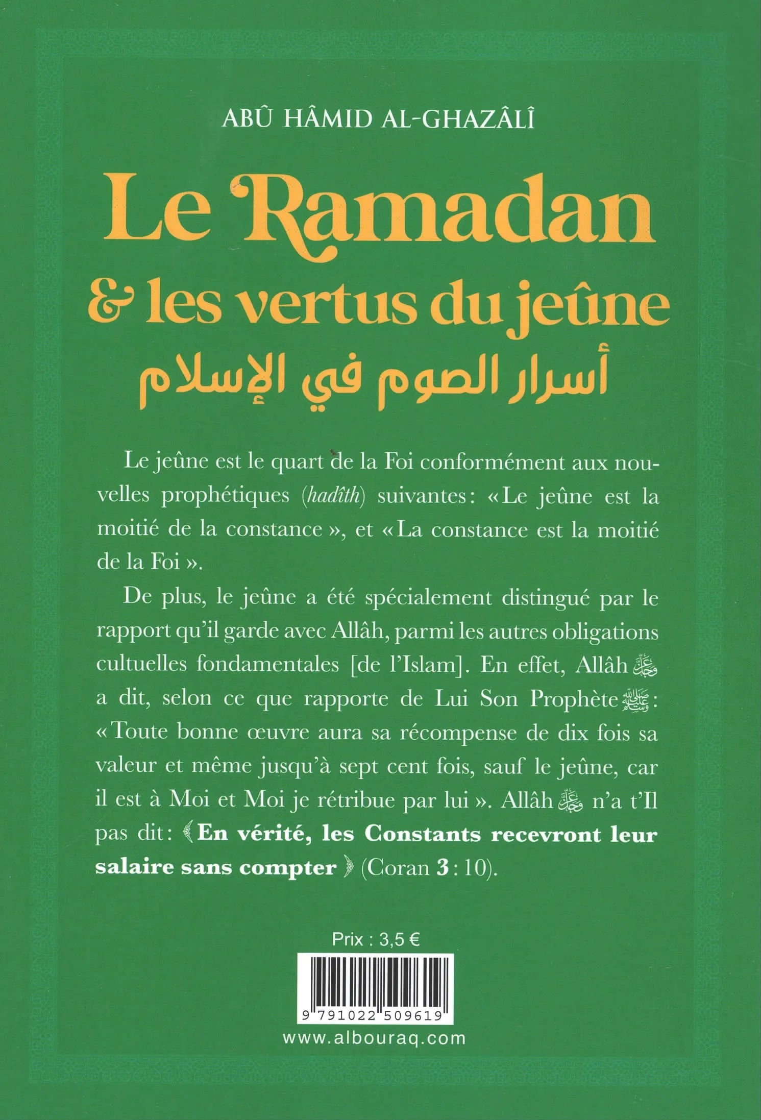 Le Ramadan & les vertus du jeûne par Abu Hamid Al-Ghazali Vert Verso - Albouraq