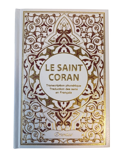  Le Saint Coran arabe avec traduction en langue française du sens de ses versets et transcription phonétique (Blanc doré)