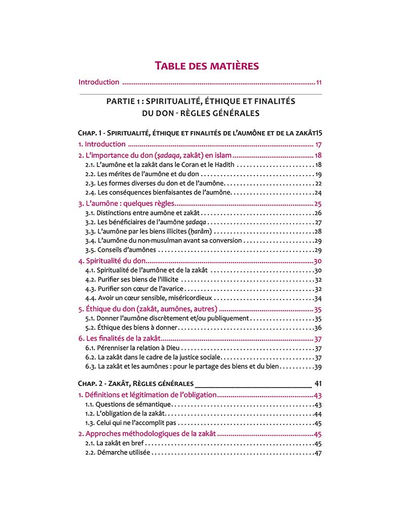 Table des matières Zakât, guide pratique (Livre 2) écrit par Mostafa Brahami - Tawhid