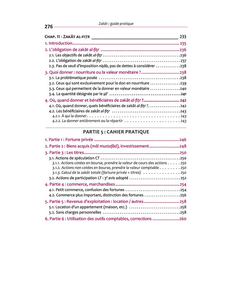 Table des matières Zakât, guide pratique (Livre 2) écrit par Mostafa Brahami - Tawhid 7