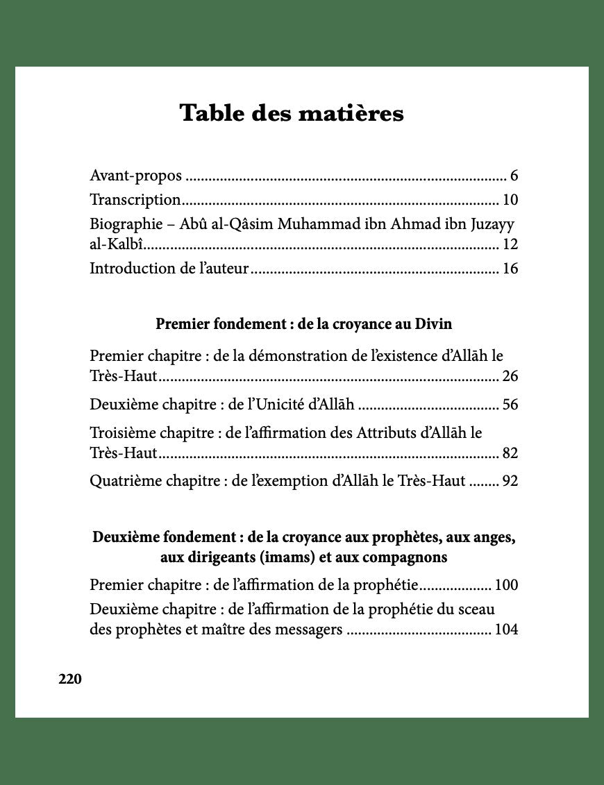 La lumière éclatante des fondements de la croyance religieuse - ibn Juzayy - Dar al Andalus - Éditions Ribât Ribât Livre > Islam > Tawhid / Aqidah (Croyance) 9782956444046 Librairie Musulmane Al-imen