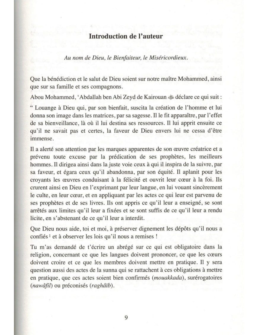 La Rissâla d'Ibn Abi Zeyd Al-Qayrawâni selon l'école Malikite (Arabe & Français) - Universel - Éditions Universel Universel Livre > Islam > Prophètes et Compagnons 9782911546396 Librairie Musulmane Al-imen