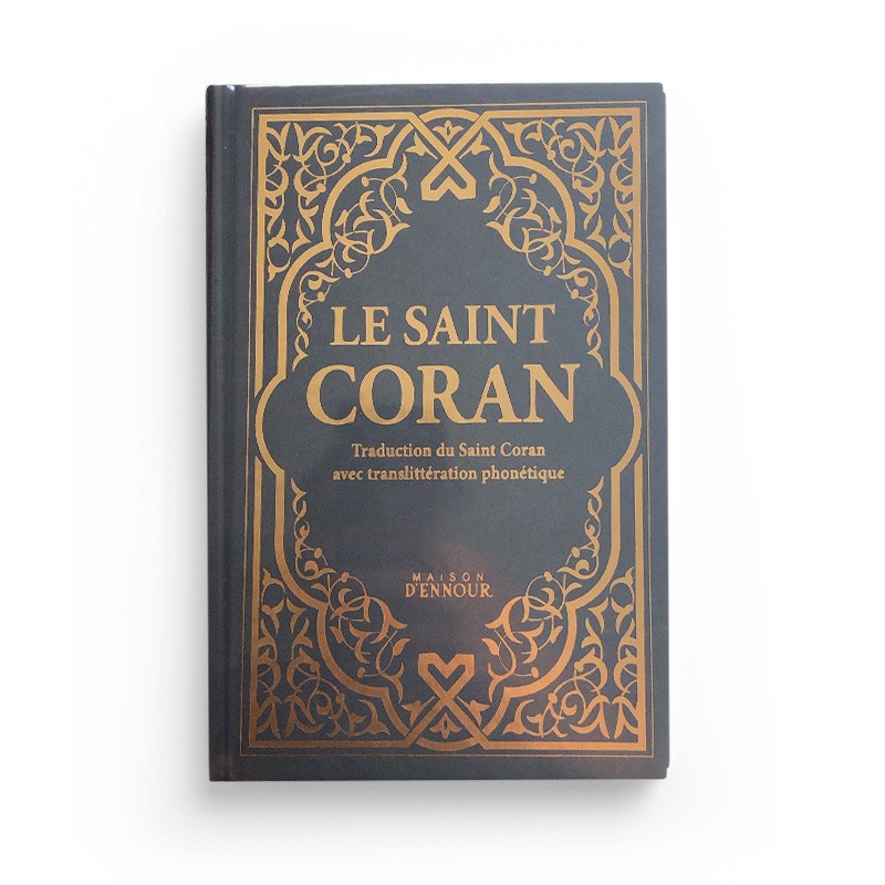 Le Saint Coran gris foncé doré - Arc-En-Ciel - Français-Arabe-Phonétique