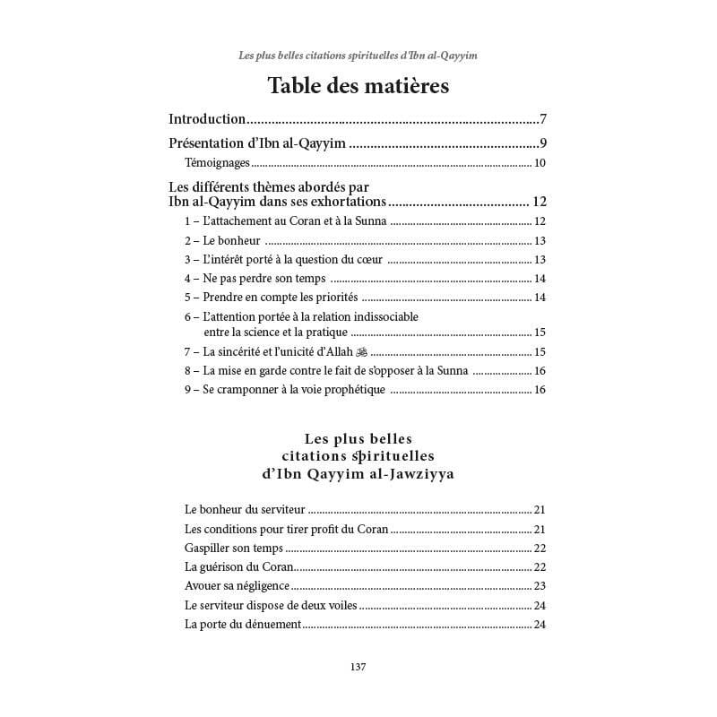 Les plus belles citations spirituelles d'Ibn Al-Qayyim - Sâlih Ahmad Al-Shâmî - éditions Al-Hadîth Al-Hadîth Livre > Islam > Foi et Spiritualité 9782875452290 Librairie Musulmane Al-imen