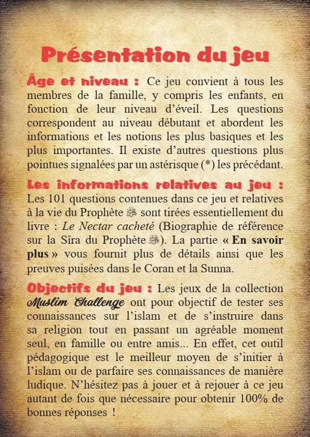 Muslim Challenge : Le Prophète Muhammad (saw) — Jeu de Cartes | Orientica | Islam Orientica Livre > Islam 9782356352842 Librairie Musulmane Al-imen