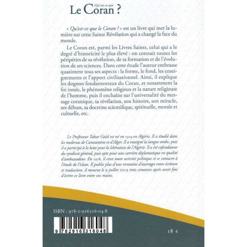 Qu'est-ce que le Coran (Souple) - Tahar Gaïd - Éditions Iqra IQRA Livres > Islam > Coran 10392 Librairie Musulmane Al-imen