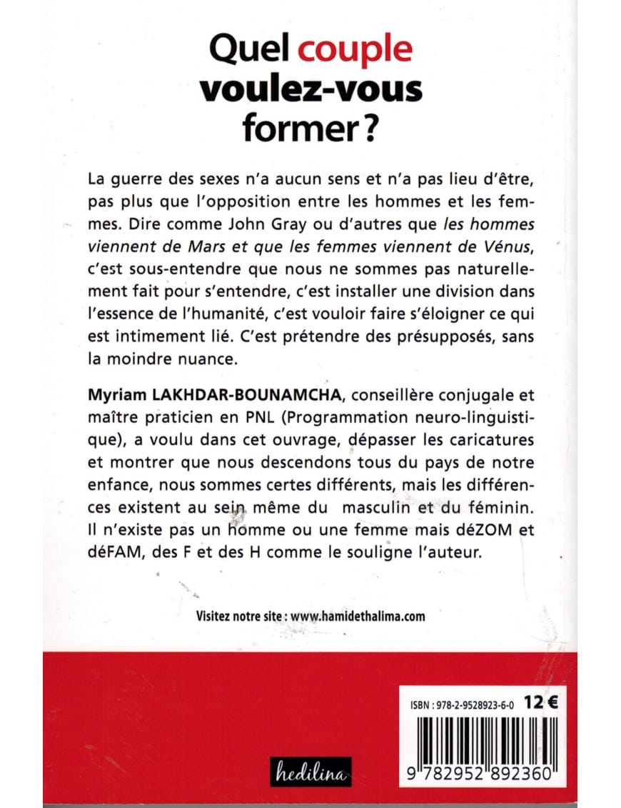 Quel couple voulez-vous former ? Myriam Lakhdar Bounamcha - Sana Sana Livre Islam Femme 9782952892360 Librairie Musulmane Al-imen