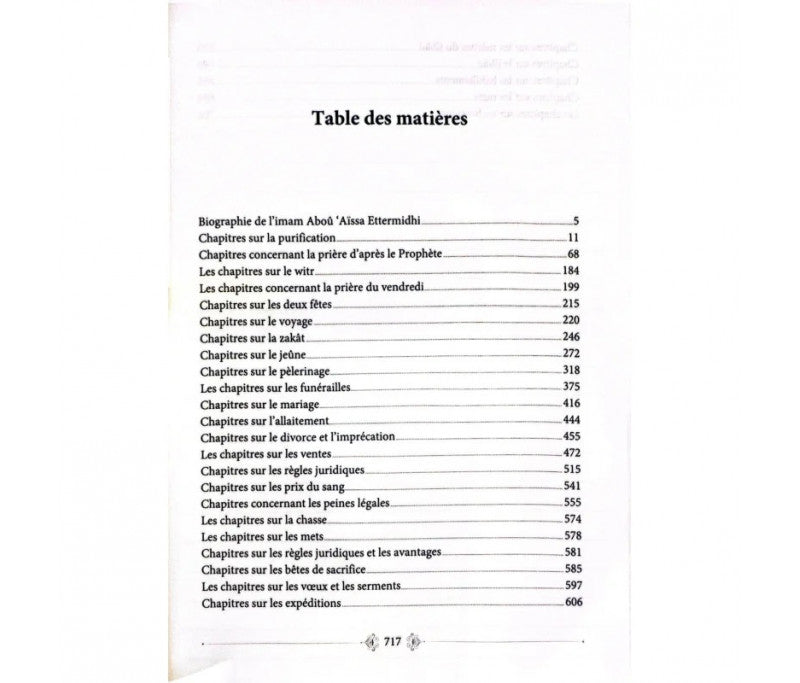 Sounan At-Tirmidhi - Imam At-Tirmidhi - 2 volumes - Universel - Table des matières