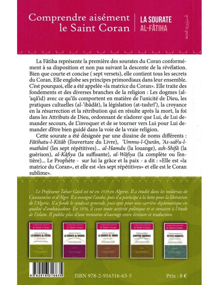 Tafsir - Explications détaillées de la Sourate Al-Fâtiha - Tahar Gaïd - IQRA - Éditions Iqra Iqra Livre sur le Coran Tafsir 9782916316635 Librairie Musulmane Al-imen