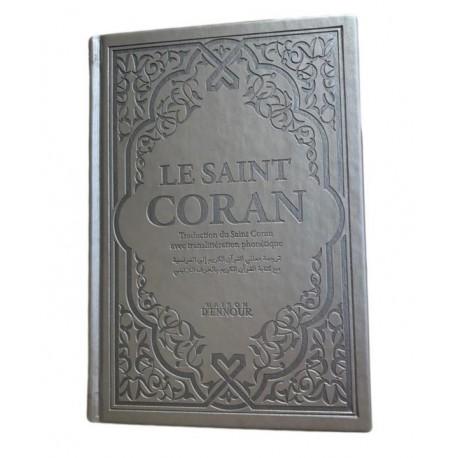 le-saint-coran-argente-couverture-daim-pages-arc-en-ciel-francais-arabe-phonetique-maison-ennour