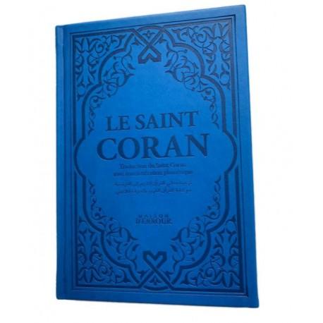 le-saint-coran-bleu-couverture-daim-pages-arc-en-ciel-francais-arabe-phonetique-maison-ennour