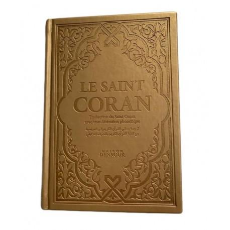 le-saint-coran-dore-couverture-daim-pages-arc-en-ciel-francais-arabe-phonetique-maison-ennour